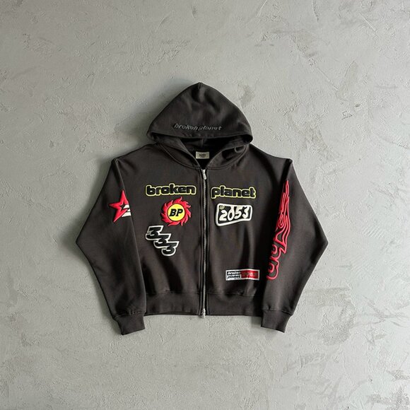 Broken Planet Zip Up Hoodiesoot Black